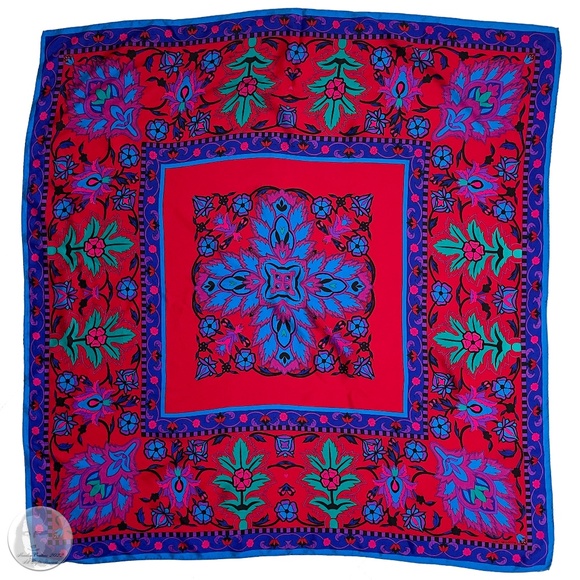 Liz Claiborne Scarf Shawl 100% Silk Bold Abstract Floral Print 34in Vintage - Picture 1 of 5